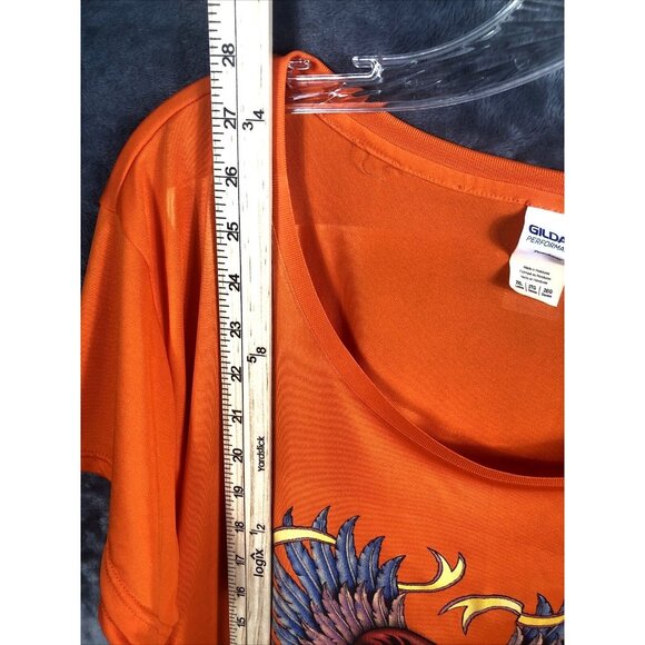 Orange Gildan Heart And Soul T-Shirt With Winged Motorcycle Engine Graphic Print - Picture 4 of 6